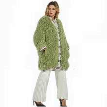 Natural fur knitted Mongolian sheep fur coat jacket overcoat women's winter warm fur coat with pocket 95cm extra longer size 2024 - buy cheap