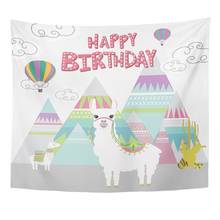 Alpaca feliz aniversário bonito lama peru balão de ar animal decoração para casa tapeçaria suspensão da parede para sala estar quarto dormitório 50x60 polegada 2024 - compre barato