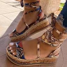 Verão feminino sandálias casuais 2021 moda étnica impressão serpentina sapatos femininos cross-amarrado cunhas rendas-up senhora sandálias de praia 2024 - compre barato
