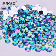JUNAO 10mm Aqua Blue AB Sew on Rhinestones Appliques Sewing Round Rivoli Crystals Loose Stones For Needlework Grament 2024 - buy cheap