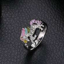 Anillo de unicornio de dibujos animados para mujer, anillo de dedo de cristal de aleación ajustable, joyería 2024 - compra barato