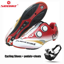 Sidebike-zapatos de ciclismo de carretera de fibra de carbono para hombre, zapatillas profesionales antideslizantes, transpirables ultraligeras y, con autosujeción, Color Rojo 2024 - compra barato