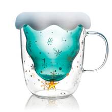 ¡Oferta! Taza de vidrio con tapa para café, vaso de doble capa con forma de estrella y deseos de Año Nuevo, botella de agua de vidrio, regalo de cumpleaños y Navidad 2024 - compra barato