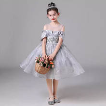 Flower Girl Dresses Vintage Crystal Short O-Neck Off The Shoulder Princess Knee-Length Tulle Luxury Silver Kids Party Gown H536 2024 - buy cheap