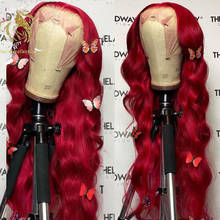 Темно-Красного цвета Объемная волна парики 180 Плотность Красный Синтетические волосы на кружеве парики с детскими волосами бразильских неповреждённых Синтетические волосы на кружеве парики из натуральных волос для Для женщин 2024 - купить недорого
