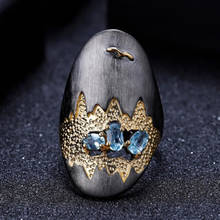 Уникальное антикварное кольцо в стиле панк с чернильным рисунком, винтажные широкие кольца с синим кубическим цирконием для женщин, свадебные подарки, ювелирные изделия в стиле бохо 2024 - купить недорого