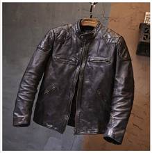 Free vintage style biker leather jacket.men 1.4mm thick tea coat.quality leather clothes, leather & suede, for men, four seasons 2024 - buy cheap