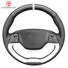 LQTENLEO Black Genuine Leather Carbon Fiber Car Steering Wheel Cover For Kia Morning 2011-2016 Picanto 2011-2015 Ray 2012-2018 2024 - buy cheap