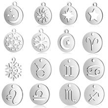 10pcs/lot Sun Star DIY Charms Wholesale 100% Stainless Steel Snowflake Moon Pendant 12 Constellation Zodiac Sign Jewelry Charm 2024 - buy cheap