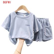 Children's Summer Simple Fashion Boy Short-sleeved Solid Color Top + Shorts Suit Casual Clothes Boys Girls Loose Baby 2 Pcs Set 2024 - buy cheap