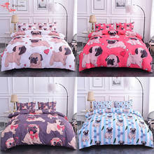 Jogo de cama pug para homens, roupa de cama fofa de poliéster gêmeo, floral, capa de edredom universal, tema animal de desenho animado, crianças, meninas 3d 2024 - compre barato