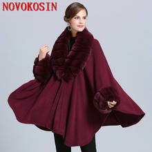 SC363 2019 Winter Cloak  Warm New Women  Cardigan Big Imitation Fox Fur Collar Cape Fashion Solid Poncho With Long Fur Sleeves 2024 - buy cheap