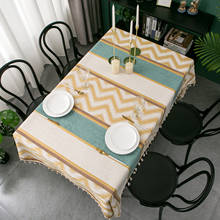 Mesa de jantar multifuncional com borla geométrica, mesa de jantar e tecido de café listrado estilo nórdico 2024 - compre barato