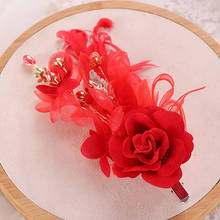 FORSEVEN Red Flower Leaf Feather Shining Crystal Hairpins Clips Headpieces Bride Noiva Wedding Dress Hair Jewelry Accessories 2024 - buy cheap