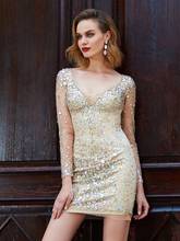 Elegant Cocktail Dresses Sheath V-neck Long Sleeves Short Mini Tulle Beaded Crystals Party Homecoming Dresses 2024 - buy cheap