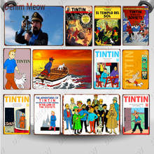 As aventuras de tintin dos desenhos animados estanho placa de metal poster do vintage arte da parede pintura adesivos crianças presente decoração casa wy113 2024 - compre barato