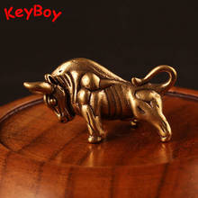 Retro Brass Zodiac Wall Street Bull Lucky Pendant Necklace Pure Copper Animal Bull Car Keychain Hanging Trinket Birthday Gifts 2024 - buy cheap