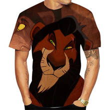 Camiseta de manga corta con estampado 3D del Rey León Simba para hombre, camiseta informal con dibujos animados de Disney, camisetas con cuello redondo de animales, ropa 2024 - compra barato