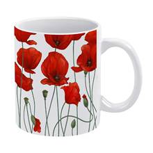 Poppy Stems. White Mug White Ceramic Tea Cup Birthday Gift Milk Cups and Mugs Flowers Poppies Red Spring Flores Fleurs Coquelico 2024 - buy cheap