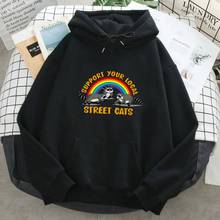 Man Hoodies Support Your Local Street Cats Print Hooded Tops Streetwear Men's Autumn Warm Daily Casual Sweatshirt Hoody 2024 - buy cheap