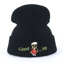 good job embroidery cartoon knitted beanies for autumn winter men women fashion beanie hat cotton soft ski knitted cap 2024 - buy cheap