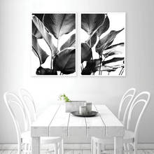 Hojas de plátano en blanco y negro, arte abstracto, pintura en lienzo, sala de estar, dormitorio, café, Internet, estilo nórdico, imágenes artísticas de pared 2024 - compra barato