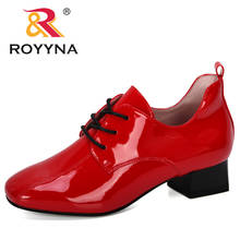 ROYYNA 2019 New Designers Shiny Patent Leather Women Pumps Chunky Heels Single Shoes Woman Round Toe Pumps Ladies Zapato Mujer 2024 - buy cheap