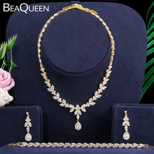 BeaQueen Luxury Dubai Gold Cubic Zirconia Leaf Drop Wedding Earrings Necklace Bracelet 3 Pcs Dress Jewelry Sets for Brides JS217 2024 - buy cheap