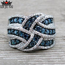 Женское серебряное обручальное кольцо 925 пробы с голубым кристаллом и большим бриллиантом, романтическое кольцо Bague Femme, ювелирное изделие, Прямая поставка 2024 - купить недорого
