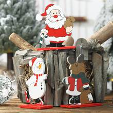 Новогодний Рождественский креативный деревянный съемный орнамент цветной рисунок Санта-Клаус Снеговик Лось Настольный маленький орнамент FZ67 2024 - купить недорого