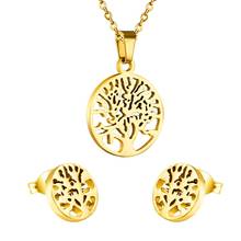 LUXUKISSKIDS Hot Sale Big Tree Hollow Out Round Cut Pendant&Stud Earring Stainless Steel Sets Women Jewelry Sets For Girls Gift 2024 - buy cheap