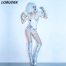 Silver Sequins Bodysuit Armor Bar Nightclub Lady DJ Singer Dancer Stage Wear Space Dance Cosplay Costume Role Performance Outfit 2024 - buy cheap