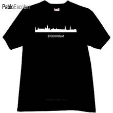 Мужская футболка, хлопковая футболка, брендовые топы, Stockholm City line, Черная мужская летняя футболка 4XL 5XL 2024 - купить недорого