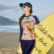 Roupa de banho feminina de manga longa rash, maiô para mulheres com calças divididas, roupa de banho à prova de sol para surf 2024 - compre barato