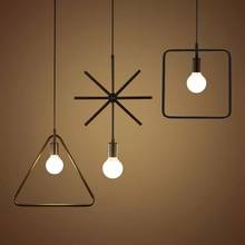 Vintage Wrought Iron LED Pendant Lamp E27 Retro Geometric Triangle/Round Chandeliers Kitchen Restaurant Cafe Bar Hanging Lights 2024 - buy cheap