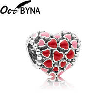 Octbyna Classic Red Enamel Heart-shaped Charm Beads Pendant Fits Pandora Bracelet Necklace For Women Romantic Gift Dropshipping 2024 - buy cheap