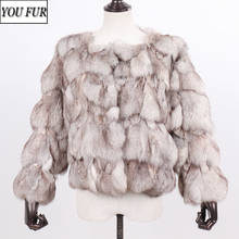 Casacos de pele de raposa femininos, jaquetas curtas e naturais para mulheres, novo estilo, 100% 2024 - compre barato
