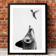 Woodland Fox With Bird Canvas Print Wall Art Pictute , Wilderness Forest Animal Fox Canvas Painting Poster Farmhouse Art Decor 2024 - buy cheap