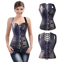 Women plus size PU leather Steampunk Gothic Corset steel boned Lace Up Waist corset top Sexy latex PVC Bustier 2024 - buy cheap