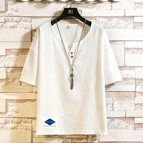 Fashion Short Sleeves Casual O NECK Casual Linen T-shirt Black White Men's Cotton 2021 Summer Clothes TOP TEES Tshirt OverSize 2022 - купить недорого