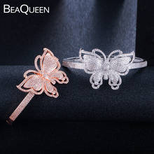 BeaQueen Luxury Brand Big Butterfly Shape Wedding Open Bangles Micro Pave Cubic Zirconia Rose Gold Color Women Jewelry B141 2024 - buy cheap