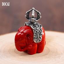BOCAI new solid s925 pure silver jewelry cinnabar elephant pendant retro and old exquisite women's pendant 2024 - buy cheap