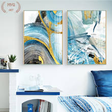 Modern Abstract Gold foil lines Blue Canvas Art Paintings For Living Room Bedroom Posters And Prints Wall Poster Home Decor 2024 - buy cheap
