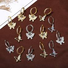 Dvacaman 2020 Newly Trendy Cubic Zirconia Butterfly Gold Hoop Earrings Vintage Design korean Drop Earrings Women Fashion Jewelry 2024 - buy cheap