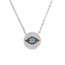 Simple geometric Round disk pendant micro pave evil eye shape 925 sterling silver cz eye necklace 2024 - compre barato