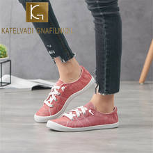 KATELVADI-zapatos vulcanizados de lona para mujer, mocasines planos rojos, zapatillas de diseñador, zapatos informales de tacón, a la moda 2024 - compra barato