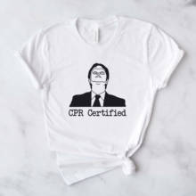 2020 The Office CPR Certified T-shirt Funny Dwight Schrute Graphic Tee Dunder Mifflin Schrute Farms tshirt 2024 - buy cheap