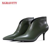 XGRAVITY; Лидер продаж; женская обувь из натуральной коровьей кожи на тонком каблуке; модные женские ботинки с глубоким v-образным вырезом; элегантная женская обувь в европейском стиле; A240 2024 - купить недорого