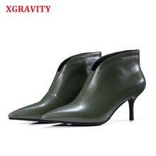 XGRAVITY Hot Ladies Cow Genuine Leather Thin Heel Woman Shoes Deep V Design Lady Fashion Boots Elegant European Women Shoes A240 2024 - buy cheap