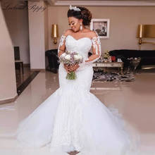 Lceland-vestido de noiva luxuoso com cauda de sereia, mangas compridas, frisado, com pérolas, para futura esposa, vestido de noiva longo com renda, 2021 2024 - compre barato